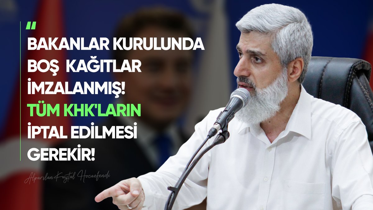 📌Alparslan Kuytul; “Ali Babacan'ın dediği doğruysa KHK’larla işten çıkarılanlar, kapatılan vakıflar, dernekler, yurtlar, üniversiteler ile ilgili hükümler geçersizdir.” #KHKlıÇözümBekliyor