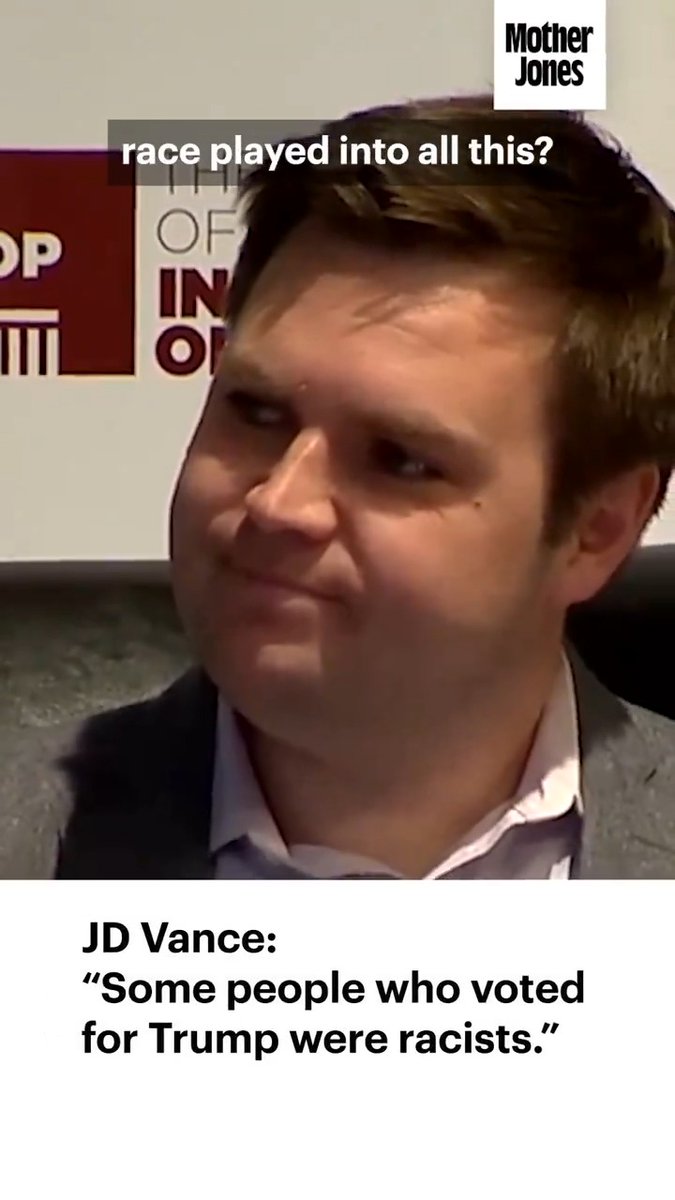 SCOOP: In a video from 2017, JD Vance says, "Some people who voted for Trump were racists, and they voted for him for racist reasons." He goes on to say that the alt-right and Steve Bannon—but not Trump—helped make the 2016 election "hyper-racialized."