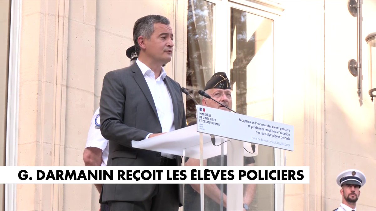 Mardi 30 juillet, Gérald Darmanin a pris la parole face aux élèves policiers depuis le perron du ministère de l'Intérieur, louant les efforts mis en place pour assurer la sécurité pendant les Jeux olympiques.