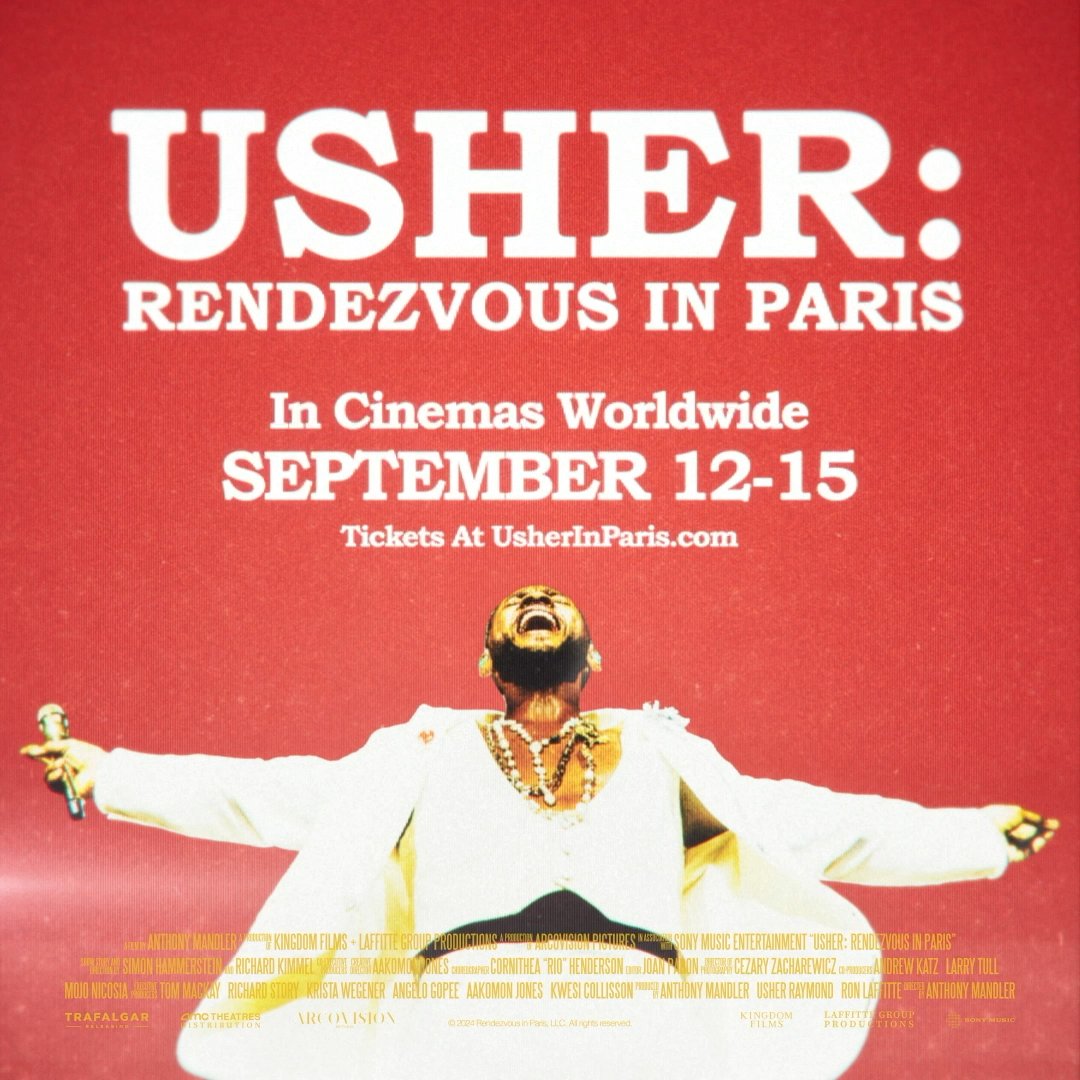 USHER: RENDEZVOUS IN PARIS is coming to cinemas WORLDWIDE Sept 12 - 15! It was a gift to perform in the City of Lights and I can't wait to share that gift to U 🔥 Tickets on sale Tuesday, August 6. Sign up for more info at #linkinbio #UsherInParisMovie