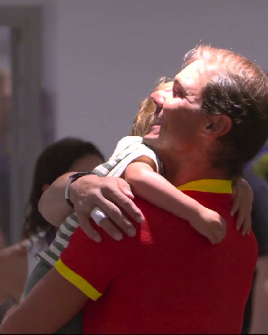 A lovely moment between Rafael Nadal and his son before he walked out on court 🥹🫶 #Paris2024