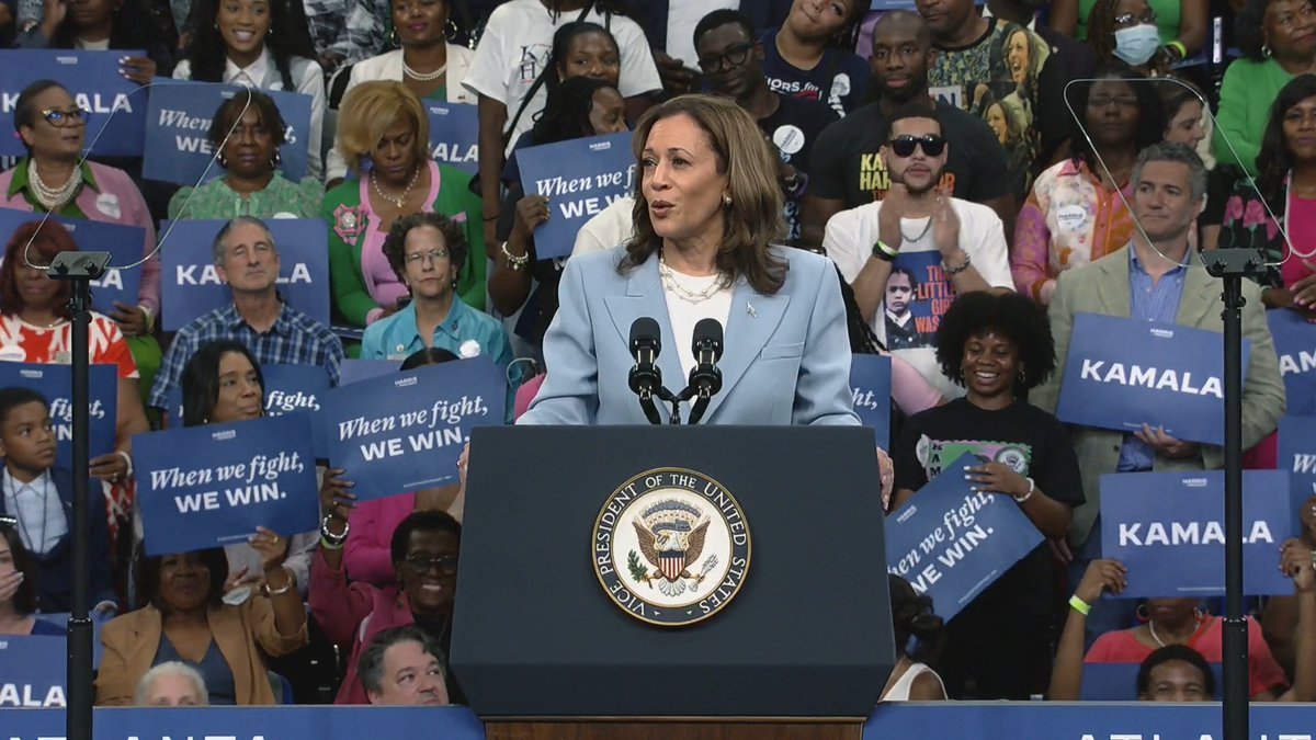 Vice President Harris: On day one, I will work to take on price gouging and bring down costs. We will ban more of those hidden fees, we will take on corporate landlords and cap unfair rent increases, and we will take on Big Pharma to cap prescription drug costs for all Americans