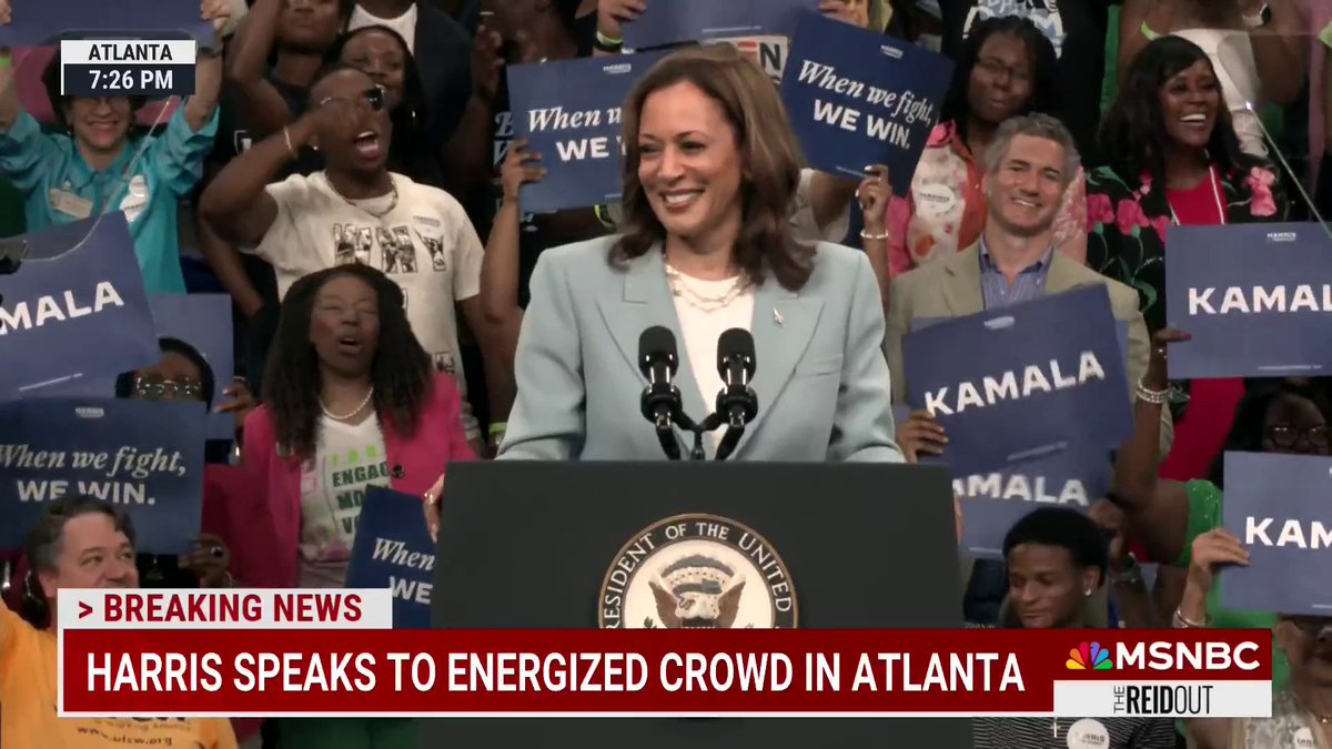"Well Donald, I do hope you'll reconsider to meet me on the debate stage because as the saying goes, 'if you've got something to say, say it to my face.'" Vice President Harris calls on former President Trump to join her for a debate during her campaign rally in Atlanta.