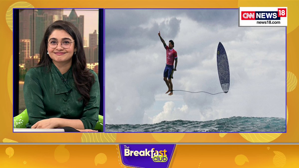 #ItsViral: Surfer #GabrielMedina's moments after he managed to take down Japanese surfer and win the gold at the #Paris Games. The picture taken by photographer Jerome Brouillet from Agence France-Presse has taken the internet by storm 🏄 #TheBreakfastClub Sonal MehrotraKapoor @ToyaSingh