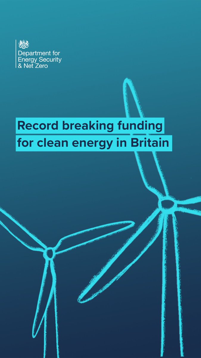 Record breaking funding has been announced, delivering homegrown clean energy through Contracts for Difference, our flagship renewable electricity scheme. ✅ Boosting energy security ✅ Unlocking economic growth ✅ Bringing jobs to the country More info: