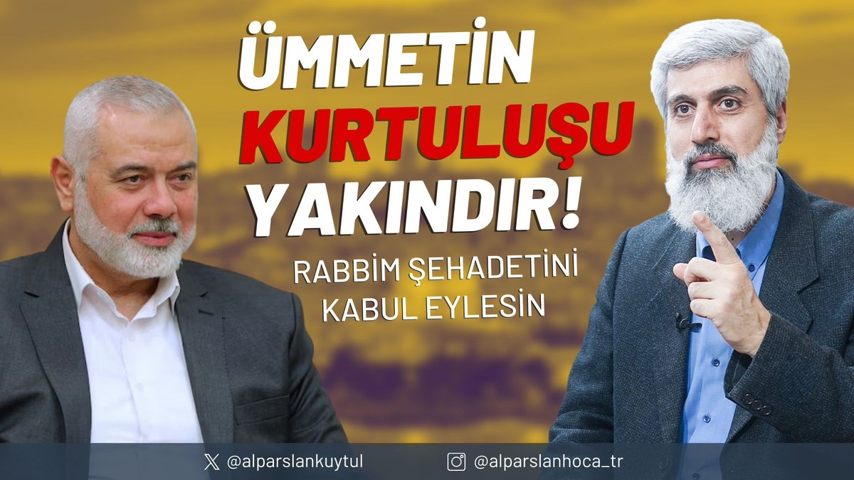"Canımız, kanımız, her şeyimiz Kudüs ve Mescid-i Aksa'ya feda olsun!" Bu insanlar İslam ümmetinin sancağını taşımaya namzettirler, layıktırlar. ÜmmetinŞehidi İsmailHaniye #3AugForPalestine