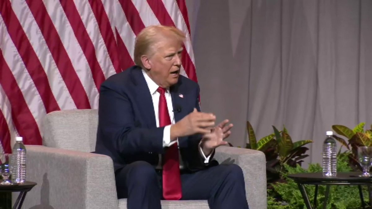 Responding to a DEI question at the NABJ conference, former President Trump tells Black journalists: Kamala Harris "was Indian all the way, and then all of a sudden, she made a turn and she went, she became a Black person."