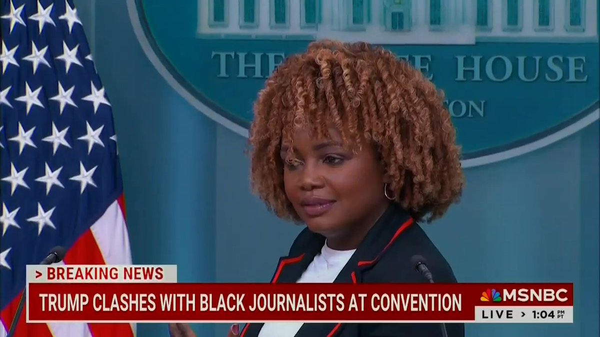 .Karine Jean-Pierre: As a Black woman who is standing in this position before you, what Donald Trump just said at the NABJ is repulsive and it is insulting