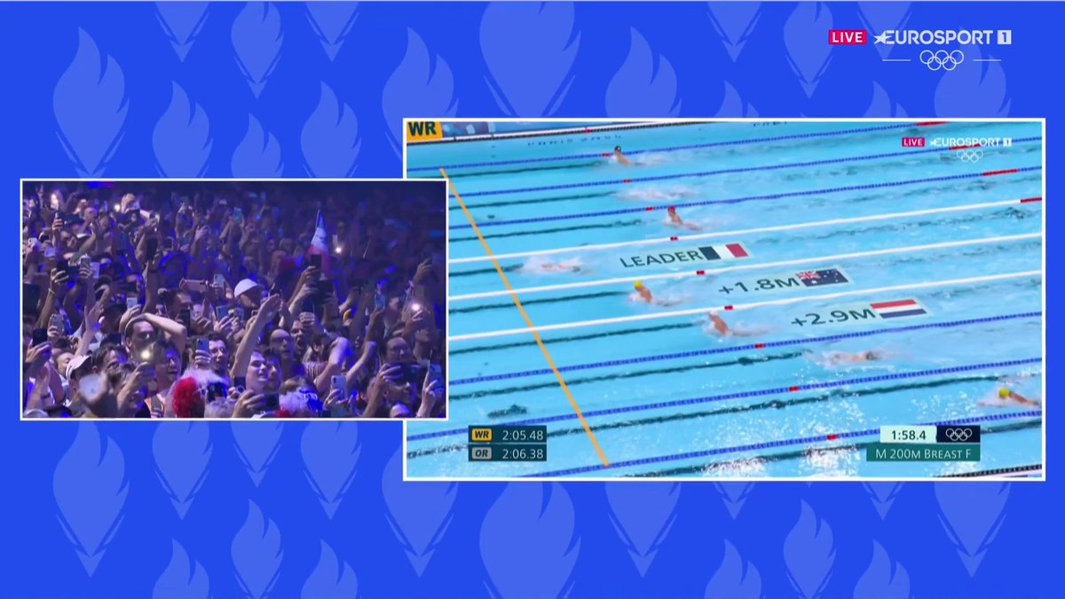Qu'elles sont belles ces images 💙🤍❤️ La réaction du Club France sur les deux victoires du roi Léon Marchand ! Suivez les Jeux de #Paris2024 sur Eurosport via Max