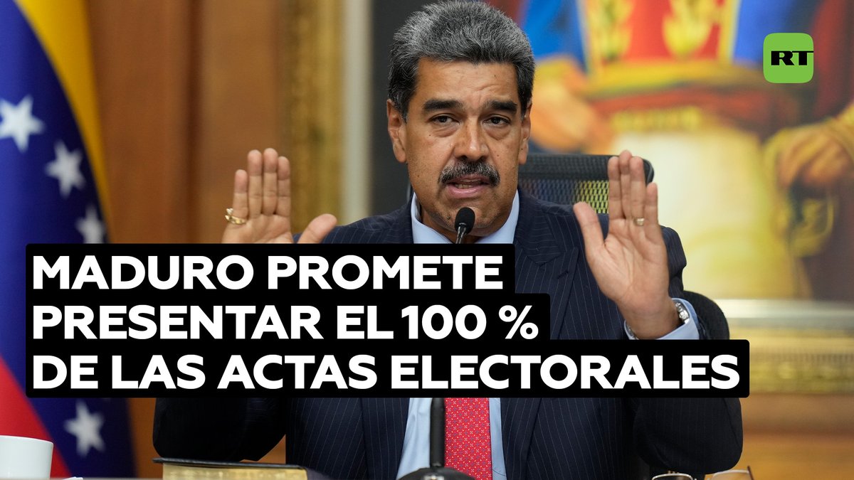Maduro promete presentar el 100 % de las actas electorales Nicolás Maduro promete que su coalición política presentará el 100 % de las actas electorales.