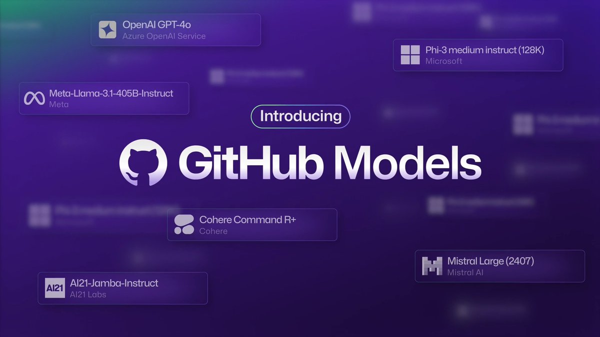 Introducing GitHub Models 🤩 Try out some of the most popular AI models, and import directly into your projects, all provided by GitHub. Sign up today.