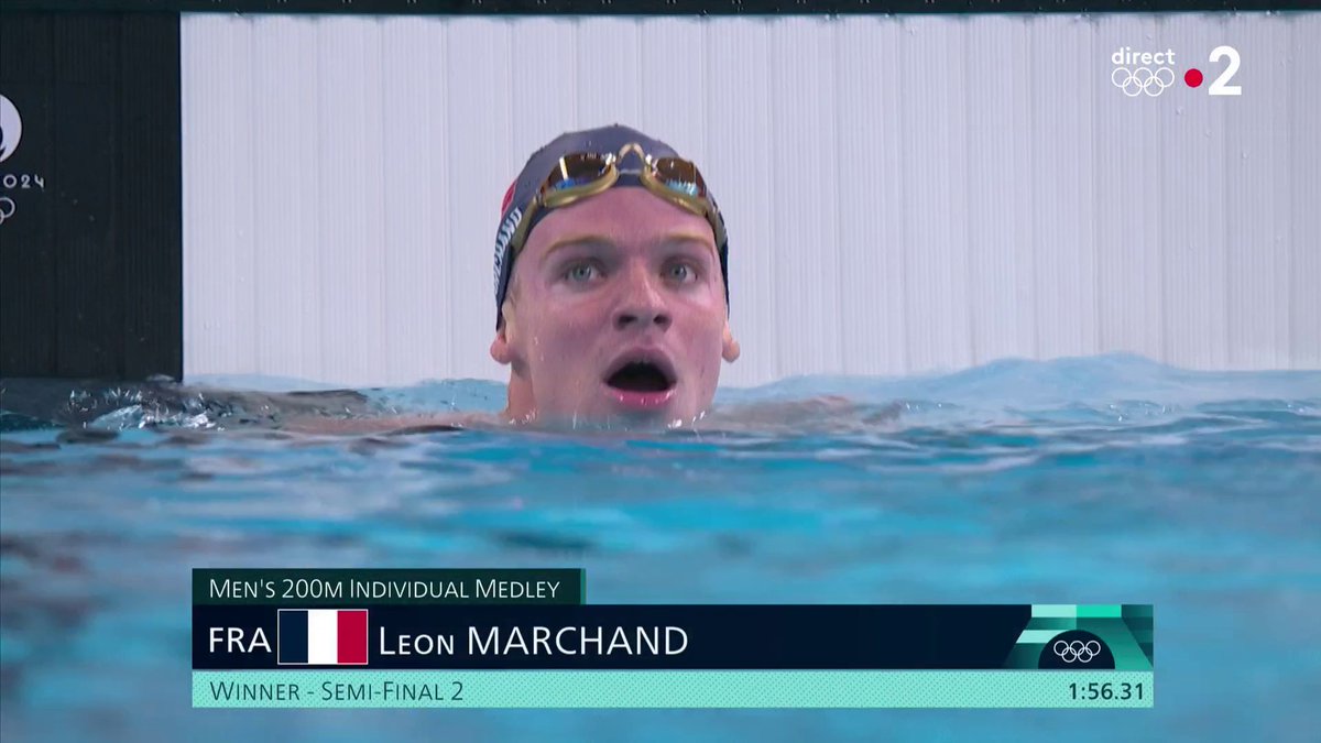 🏊‍♂️🇫🇷 LÉON MARCHAND SE QUALIFIE POUR SA QUATRIÈME FINALE OLYMPIQUE (DÉJÀ 3 DE REMPORTÉES 🥇🥇🥇). UNE LÉGENDE. (France 2) #Paris2024