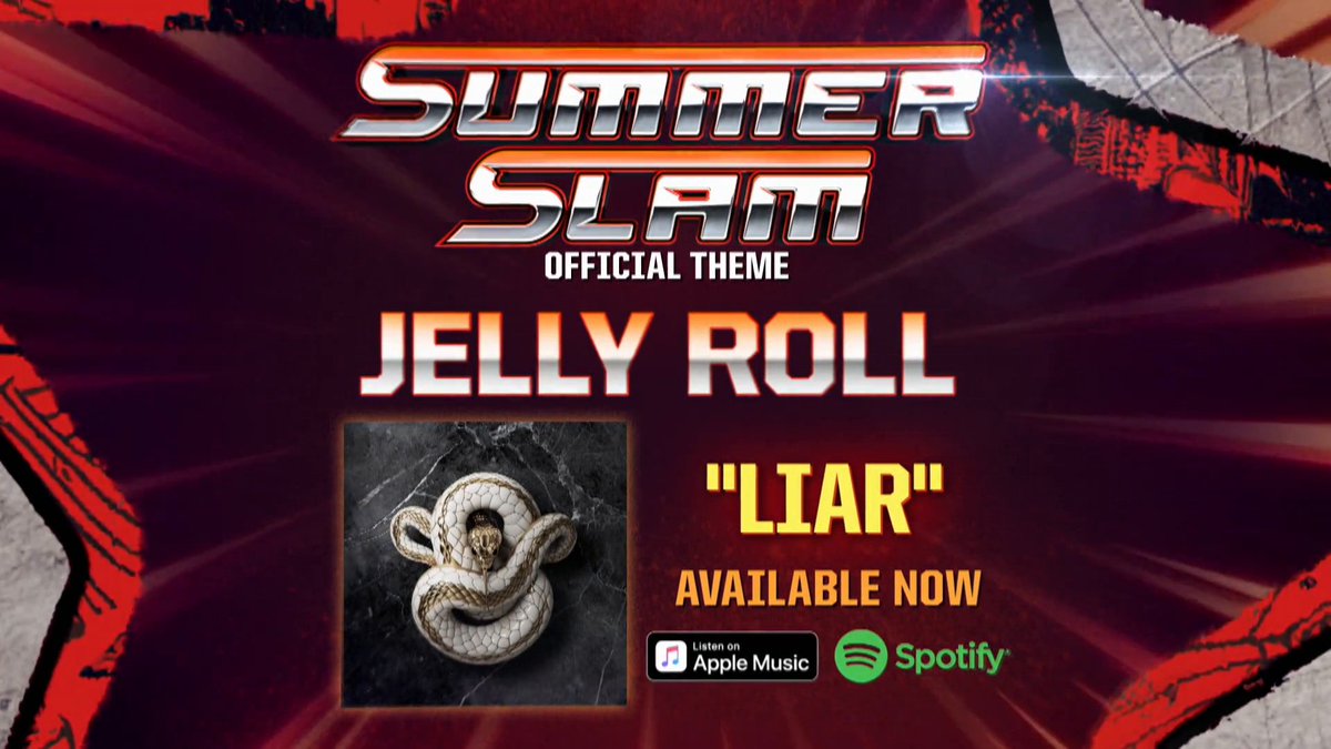 See Jelly Roll perform his latest single โLiarโ tomorrow night LIVE at the Biggest Event of the Summer! โLiarโ by Jelly Roll is an Official Theme Song of #SummerSlam!