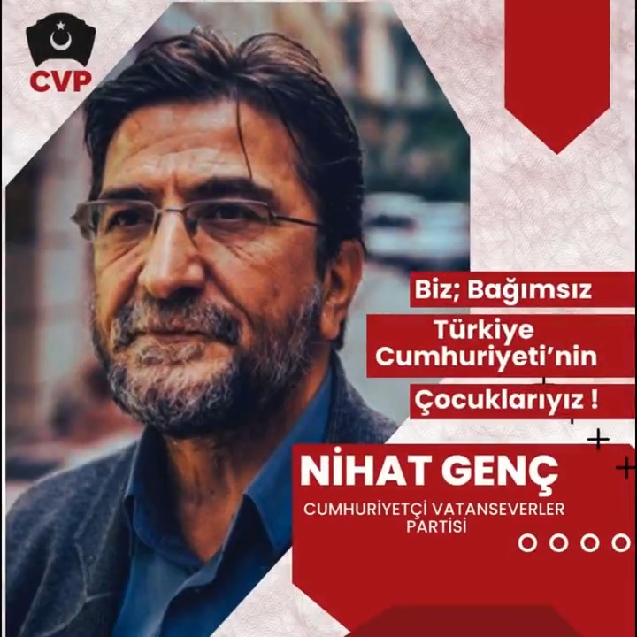 Biz; Padişah milliyetçisi değiliz, Saray milliyetçisi değiliz, Mafya milliyetçisi değiliz, Gladio milliyetçisi değiliz, Biz NATO milliyetçisi değiliz ! Bizler; bağımsız Türkiye Cumhuriyeti'nin çocuklarıyız... Cumhuriyetçiyiz, vatanseveriz ! Nihat Genç Sen de Cumhuriyetçi Vatanseverler'e Katıl |
