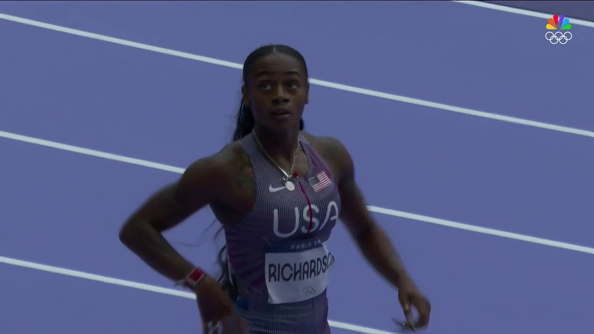 Sha'Carri Richardson's first Olympic race. 😤 The reigning world 100m champion advanced to the women's 100m semifinals with ease! 📺: #ParisOlympics on NBC and Peacock