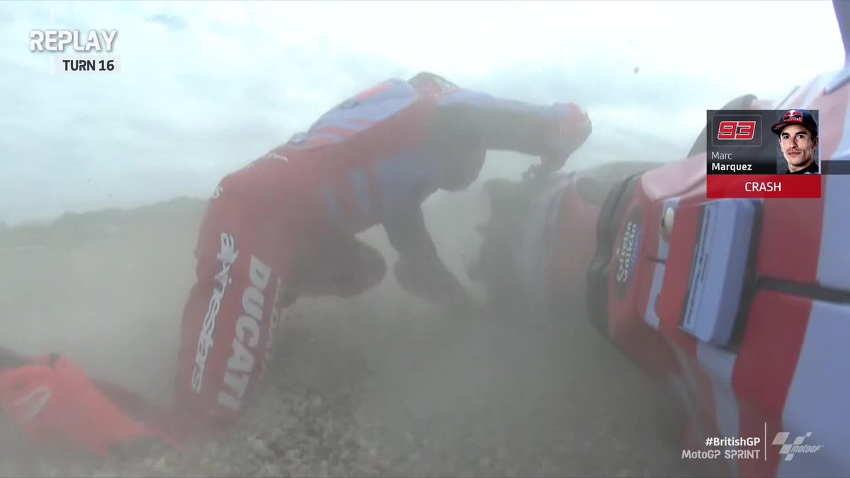 Fourth place GONE! 😮 Marc Márquez makes a late mistake! 💥 #BritishGP 🇬🇧