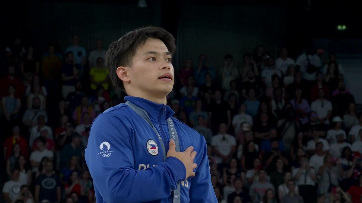 GOOSEBUMPS EVERYWHERE! 🇵🇭 The Philippine National anthem was played in #Paris2024 following the GOLD MEDAL FINISH of Carlos Yulo in the men’s artistic gymnastics floor finals! #Paris2024 #OlympicGames #100TaongLaban #ParaSaBayan