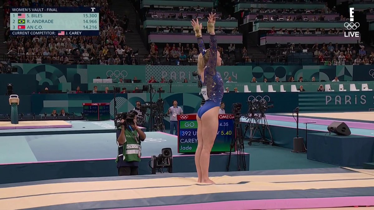 Jade Carey STICKS IT. 😤 What a performance in the vault final to secure bronze! #ParisOlympics 📺 NBC, E! and Peacock