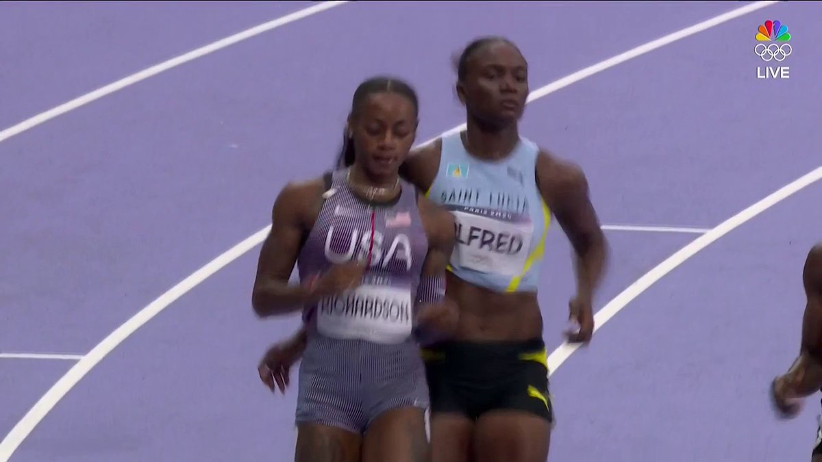 Sha’Carri Richardson and Julien Alfred BATTLE in the semifinals as both women advance to the final #ParisOlympics 📺: NBC, USA Network &amp; Peacock