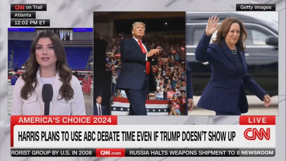 Reporter: Vice President Harris says she is planning to show up to the September 10th debate regardless of whether Trump shows up. Trump previously said he would debate his opponent anytime, anywhere, any place. Now he's changing his tune