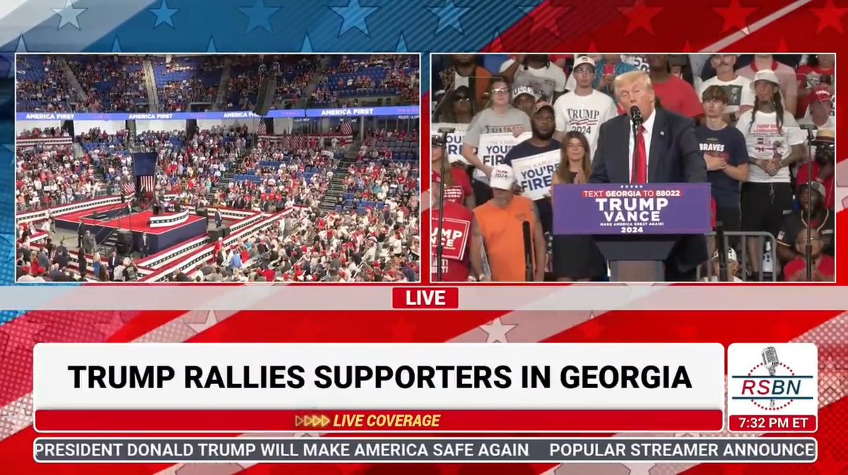 Camera pans to show many empty seats as Trump is speaking (This arena was completely full during Vice President Harris’ rally earlier this week)