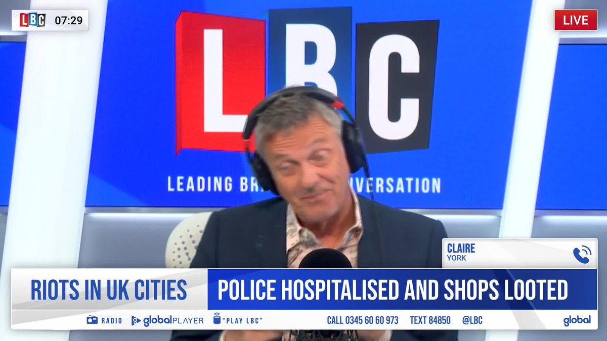 ‘Integration is not the problem.’ ‘I want Nigel Farage investigated.’ Caller Claire tells @Matthew_Wright that it is the far-right rioters who have not integrated into society, not migrants.