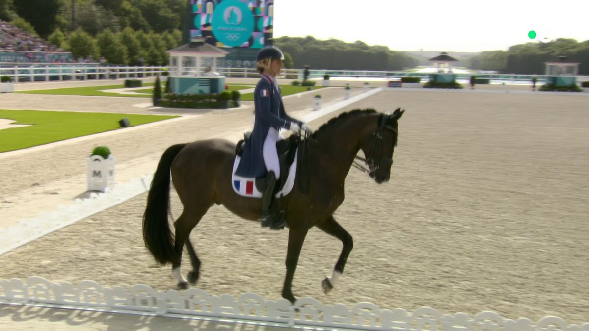 #Paris2024 | 🇫🇷 🐎 Pauline Basquin dans l’épreuve individuelle de dressage sur ... Let's Dance de David Bowie, on adore ! 🤩🎶 📺 À suivre en direct ici :