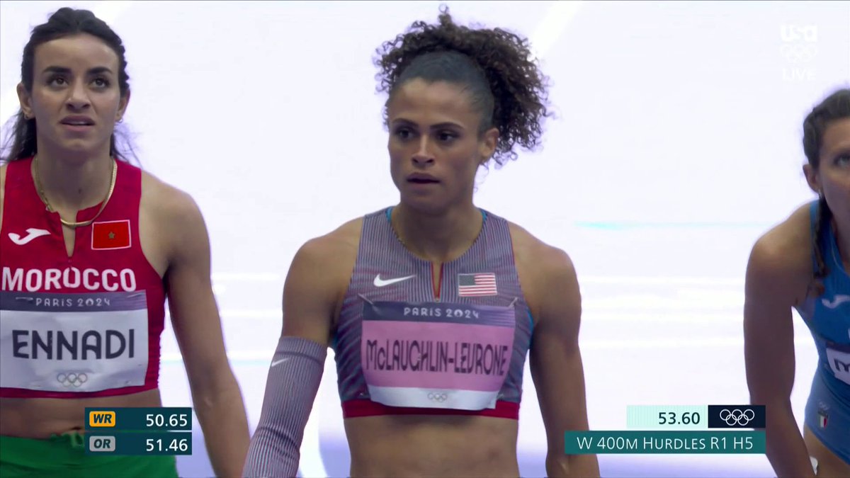 🇺🇸Sydney McLaughlin-Levrone wins her 400m hurdles heat by almost two seconds while JOGGING 🐐 #ParisOlympics 📺: USA Network, Peacock