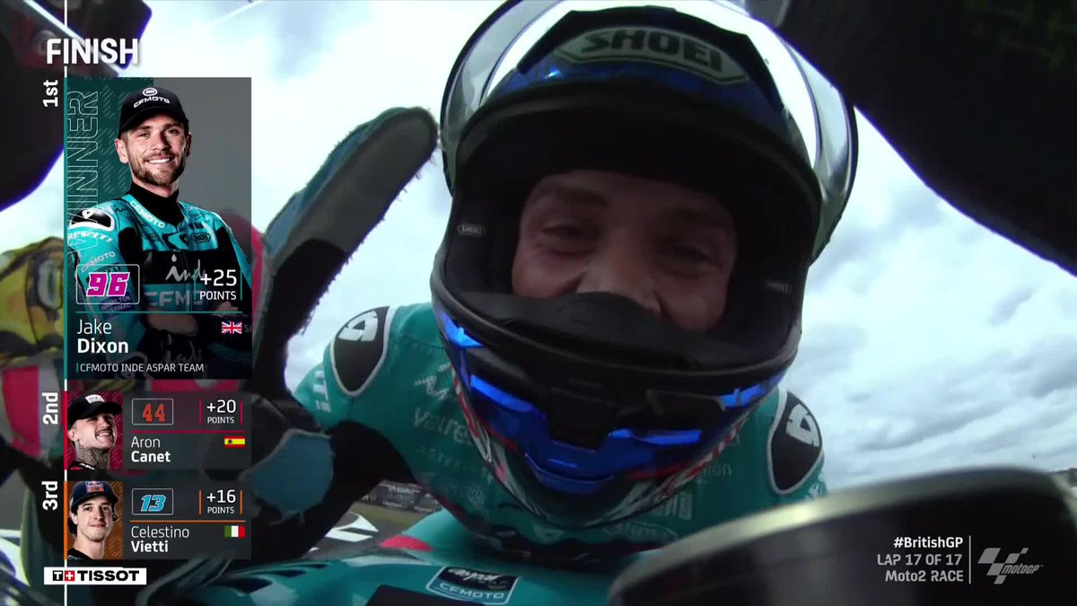 ABSOLUTELY ECSTATIC! 😍 Jake Dixon is the first British rider to win at home since Danny Kent in #Moto3 back in 2015 🙌 #BritishGP 🇬🇧