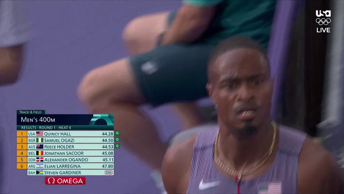 Quincy Hall won his heat so easily he had time to watch the race on the big screen. 😂 #ParisOlympics 📺 NBC, USA Network & Peacock