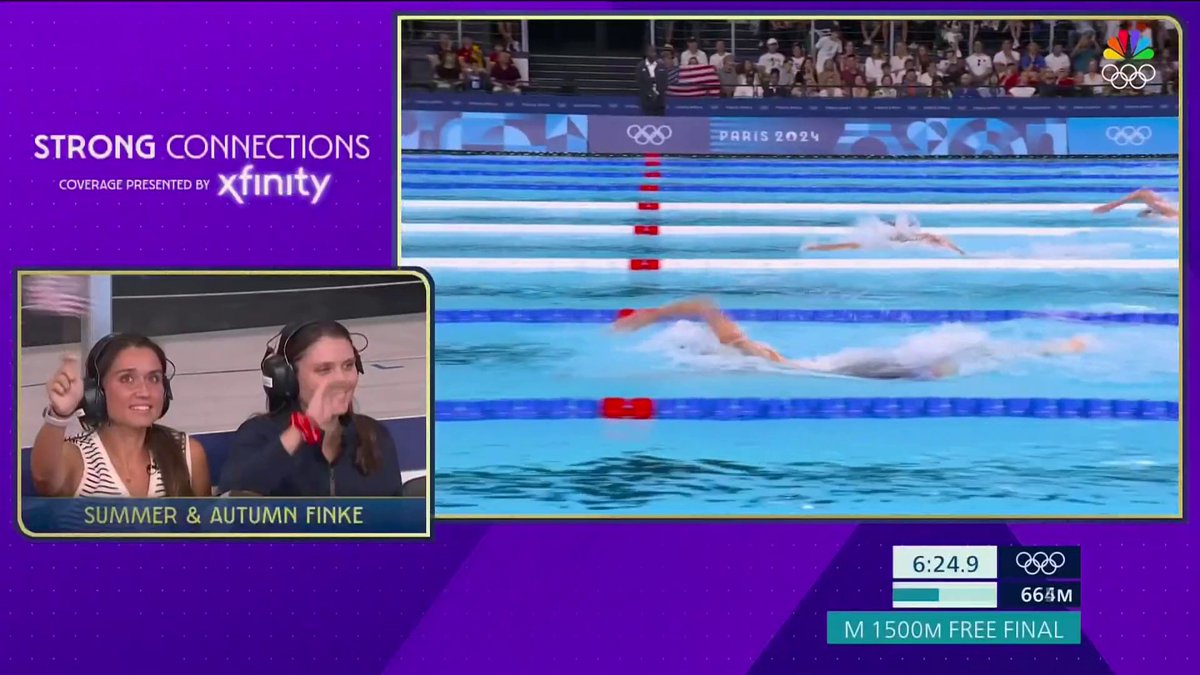 Summer and Autumn Finke were able to see their brother Bobby win the men's 1500m free IN PERSON. NBC Olympics | Xfinity