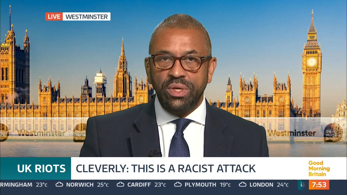 'There are far-right voices who use social media to stir up hatred, to spread misinformation and stir up aggression' Shadow Home Secretary, James Cleverly, says that social media is being used in part to 'organise some of this violence'.