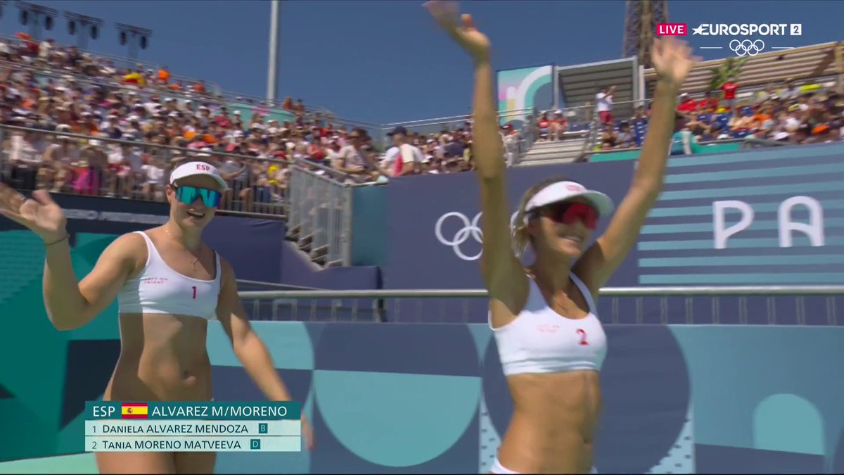 ¡VAMOS! 💪 Tania Moreno y Daniela Álvarez 🇪🇸 hacen HISTORIA al ganar por 2-1 (18-21, 21-19 y 15-13) a Stam/Schoon 🇳🇱 y clasifican A CUARTOS DE FINAL. 🏐 ¡Primera pareja española de vóley playa ♀️ que se mete entre las 8 mejores en unos Juegos Olímpicos!
