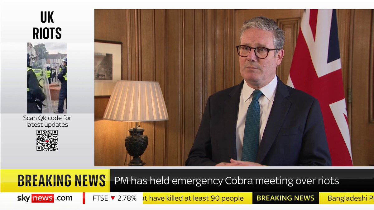 Prime Minister, Sir Keir Starmer tells Sky News the police will have access to a "standing army of specialist officers" to deal with the riots and criminal justice will be "ramped up", following a COBRA meeting earlier today UK riots latest ➡️ 📺 Sky 501