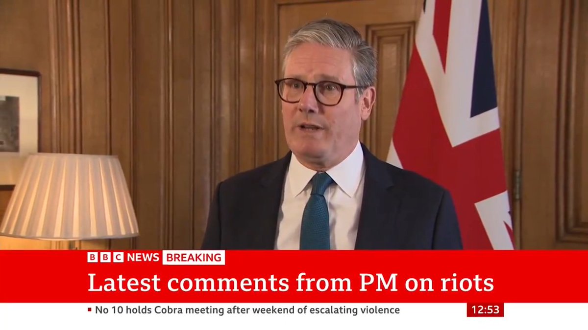 "This is not protest, it is pure violence, and we will not tolerate attacks on mosques or our Muslim communities," Keir Starmer says "The full force of the law will be visited on all those who are identified as having taken part," the PM adds Follow live
