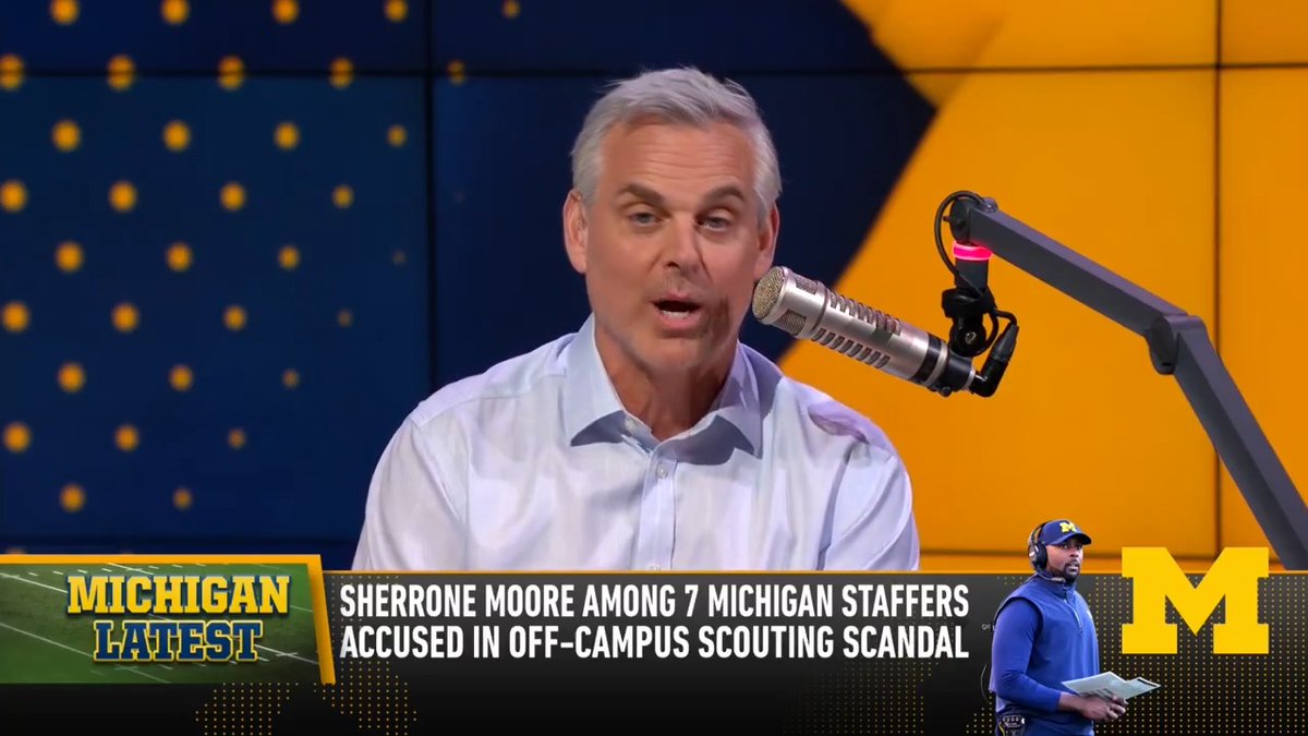 "I mean, I worry more about Michigan security... Umm, my name is Kent C. Straight. Here's your pass!" — @ColinCowherd on Sherrone Moore among 7 Michigan staffers accused in off-campus scouting scandal