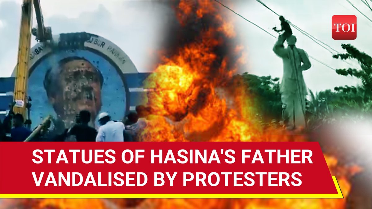 #Bangladesh protesters attack Indian center, temples, demolish statues of #Hasina's father