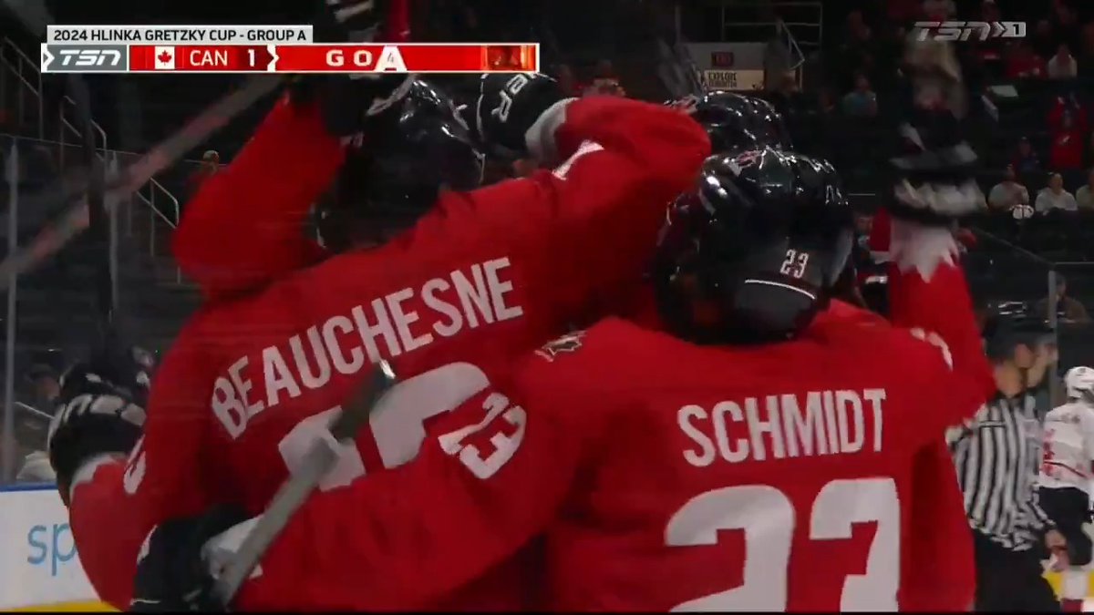 .Guelph Storm d-man Quinn Beauchesne with the first goal for 🇨🇦 at the 2024 #HlinkaGretzkyCup!