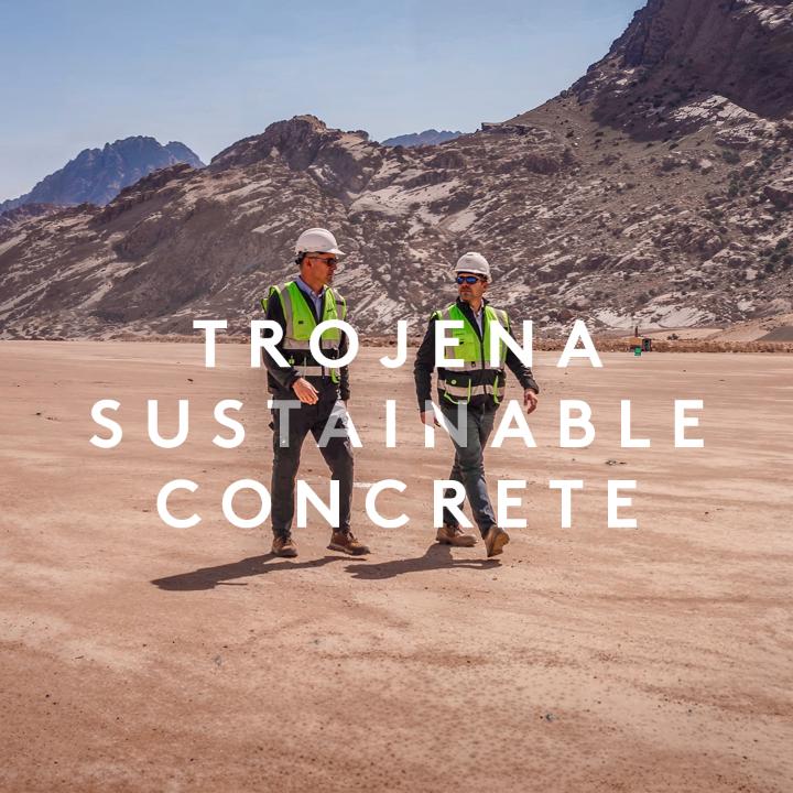 Trojena is dedicated to sustainability by utilising eco-friendly concrete in our construction projects, especially in our Lake development. We're building a greener, more sustainable future by turning excavated material into sustainable concrete. Click the link to watch the full video.