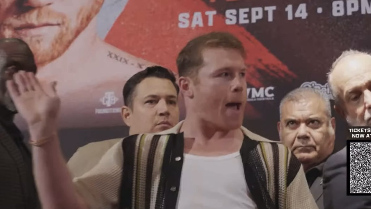 ‼️ Canelo Alvarez and Edgar Berlanga separated by security at their press conference today ahead of Sept 14th as Berlanga jumps up to confront Canelo who mocks him relentlessly… [🎥 @PremierBoxing]