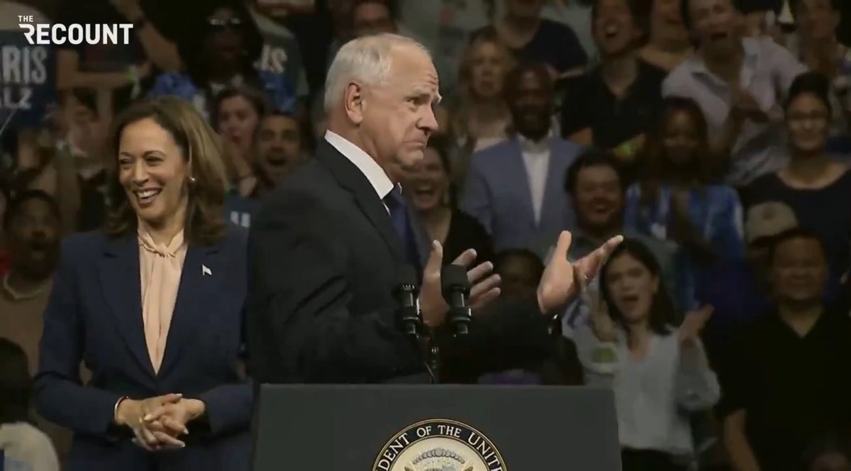 Kamala Harris' face as Tim Walz makes a JD Vance couch reference 😲