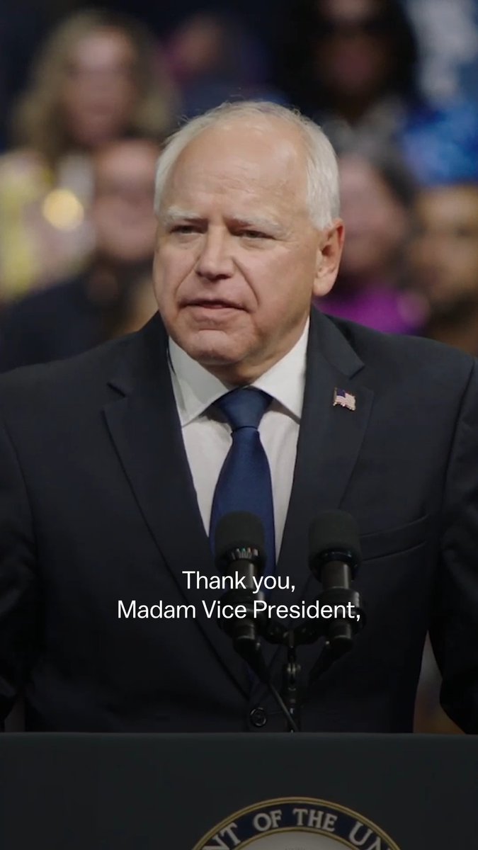 Thank you, Kamala Harris, for the trust that you've placed in me. And maybe more so, thank you for bringing back the joy. I couldn't be prouder to be on this ticket—and to help make you the next President of the United States.