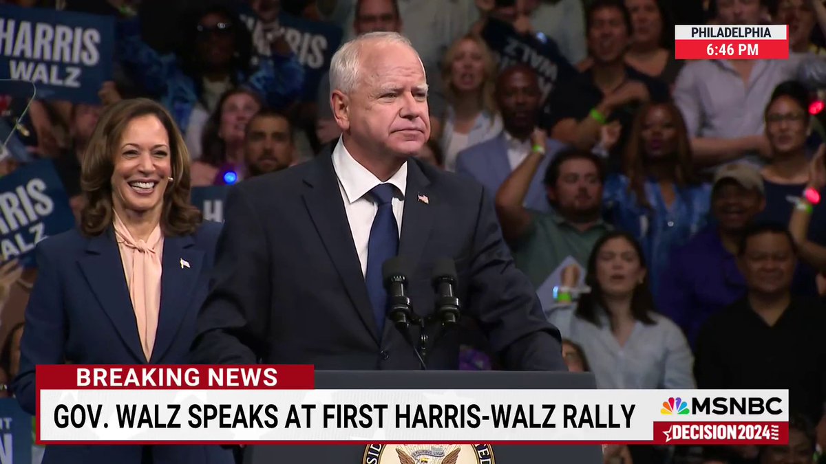 "Over those next 91 days and every day in the White House I'll have Vice President Harris' back every single day. And we'll have yours," Gov. Walz says as the crowd cheers.