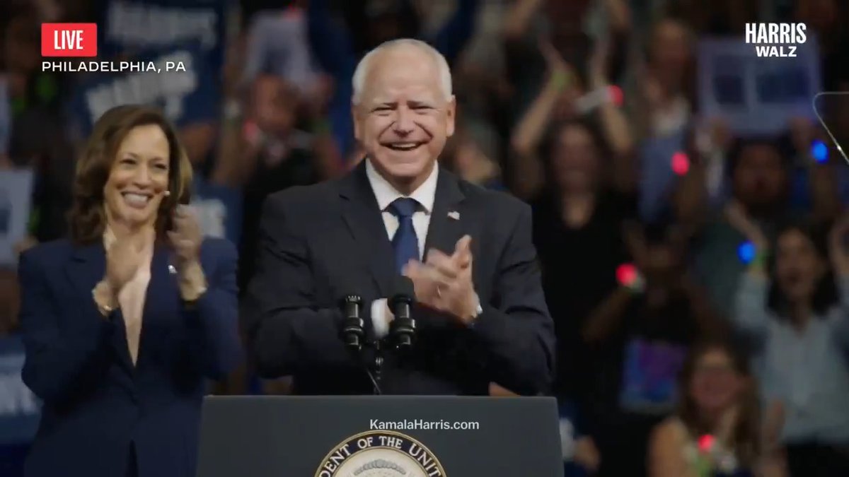 FULL SPEECH: Kamala Harris and Tim Walz deliver a historic and electrifying speech in a packed arena in Philadelphia – their first event together since Walz became Harris' running mate. This is worth watching in its entirety.