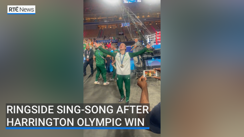 Following her Olympic gold medal victory in Paris, boxer Kellie Harrington celebrated her win with fans by singing a rendition of 'Grace' | Read more: