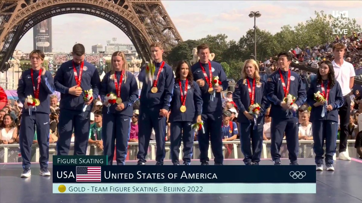 After two and a half years, Team USA receives their gold medals from the 2022 Winter Olympic figure skating team event. 🥇 📺 USA Network &amp; Peacock