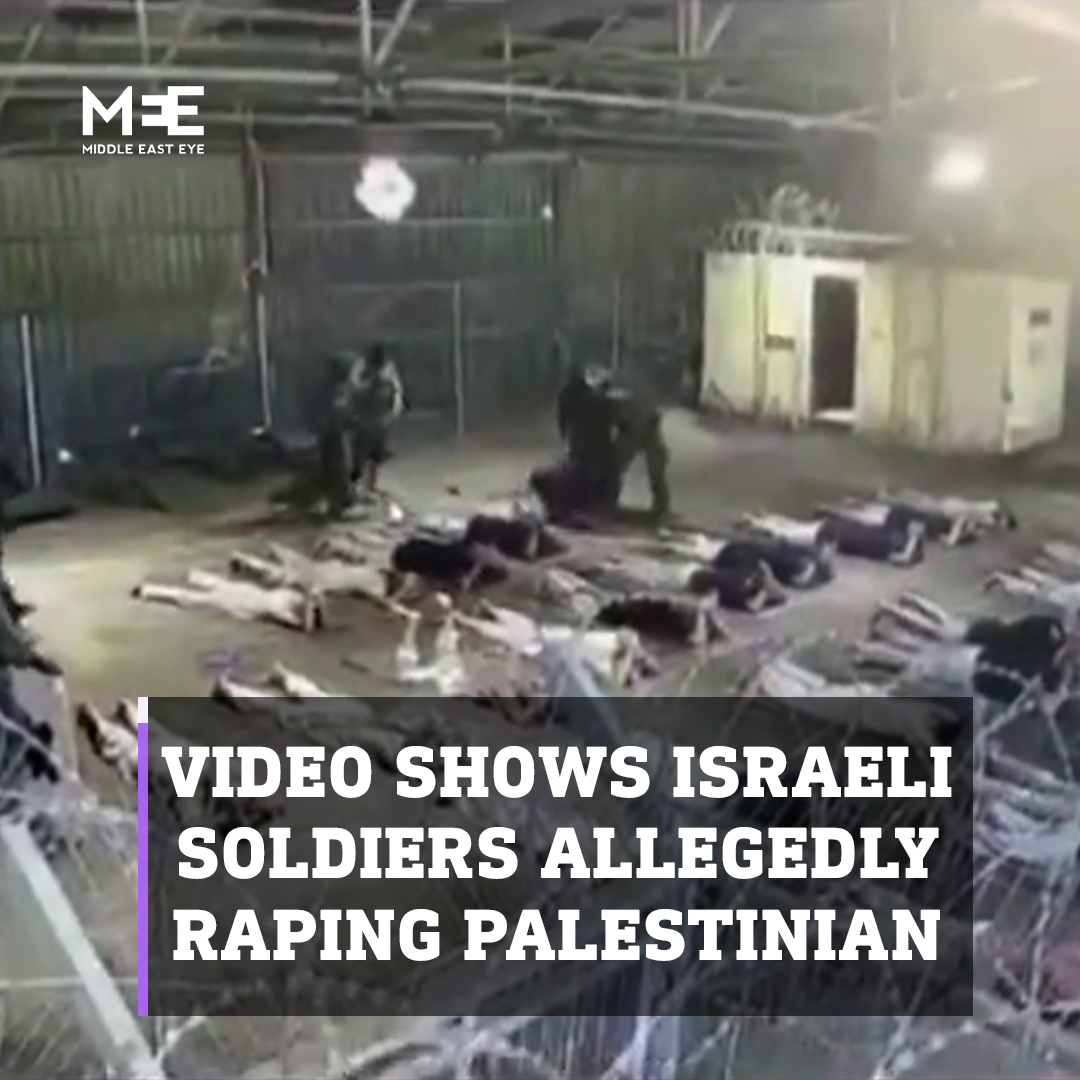 A new leaked video showed the alleged gang-rape of a Palestinian detainee by Israeli soldiers at the Sde Teiman detention camp. The footage released by Channel 12, taken from evidence used in an investigation on the centre, shows detained Palestinians lying on the floor with their hands and eyes covered. A group of reserve soldiers are seen taking one of the detainees aside, then trying to hide their subsequent actions with riot shields. According to Israeli media, the detainee was hospitalised after the assault with a torn rectum among other injuries. The Israeli military police detained nine soldiers for the alleged rape. The soldiers denied any wrongdoing.