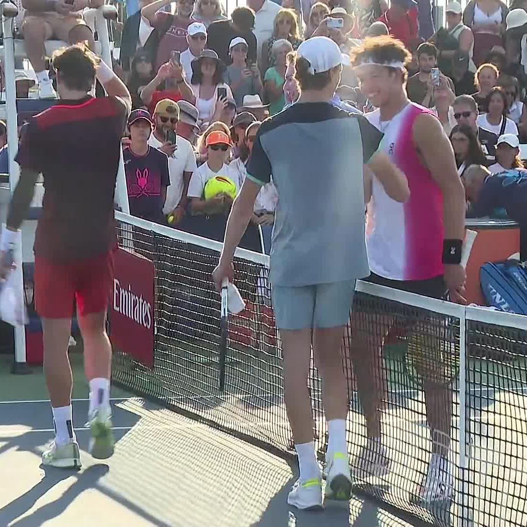 Drinner's the WINNER 😎 Jannik Sinner & jack draper defeat Shelton and Bublik 7-6 6-1 at #OBN24