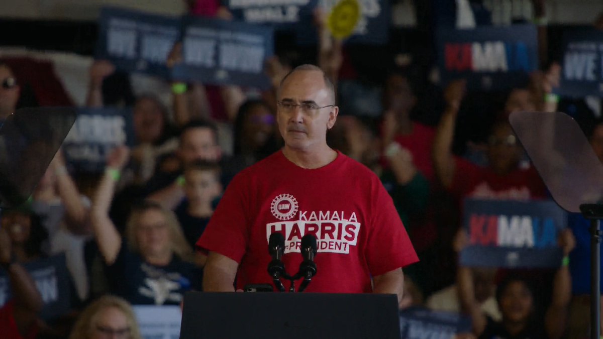 UAW President Shawn Fain: Which side are you on? On one side, you got a billionaire that serves himself and his billionaire buddies. And on the other side, we got a strong, intelligent and I'm just going to put it bluntly, a badass woman who stood with us on the picket line