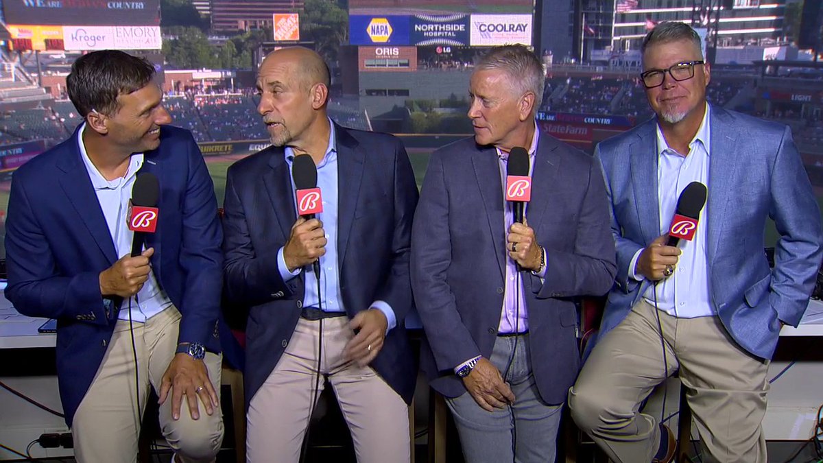 "Look who is back. Larry Wayne Jones, John Smoltz, Tom Glavine and Georgia high school football Hall of Famer, Jeff Francoeur."😂 Atlanta Braves legends set the stage ahead of Braves-Brewers.